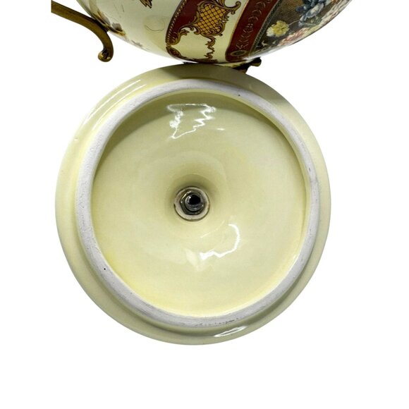 Vintage Ornate Porcelain & Brass Lidded Urn With Floral Motif & Dual Handles - Picture 10 of 11